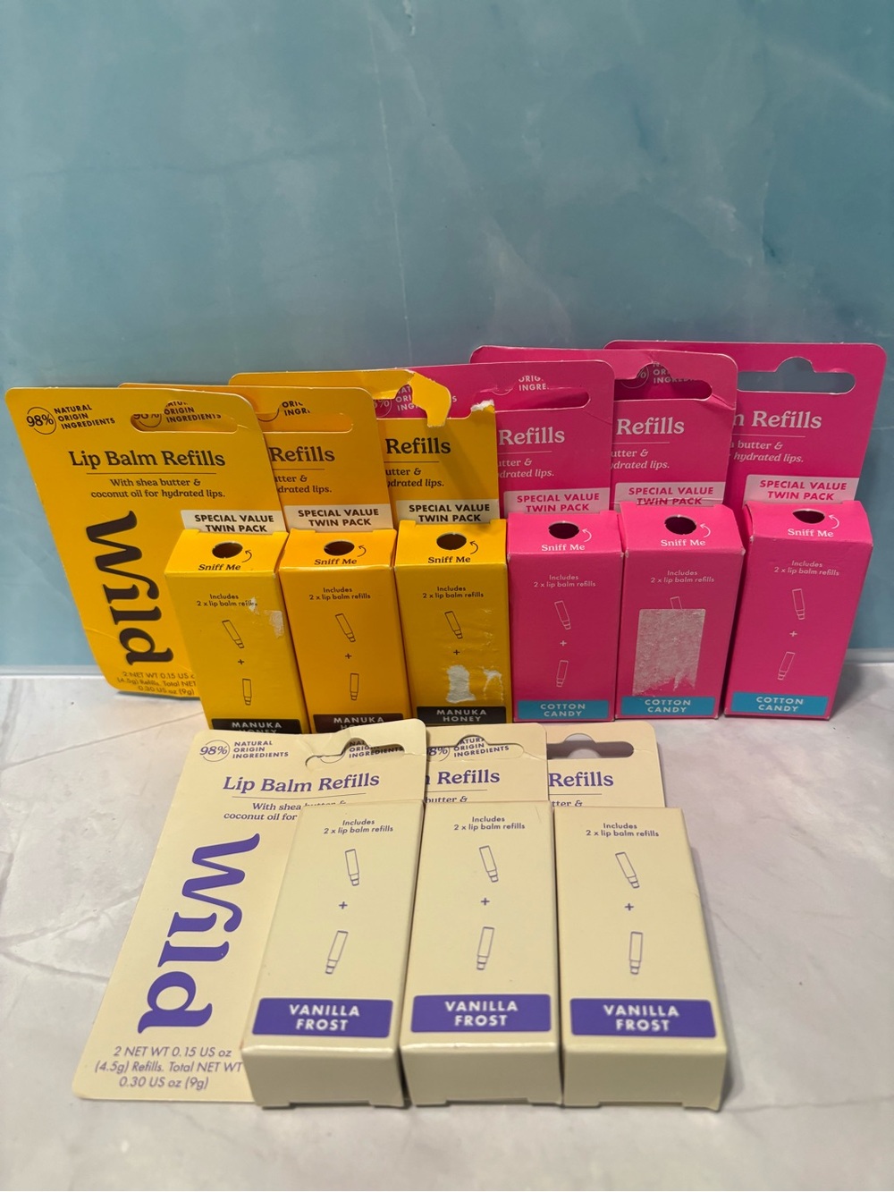 Wild Lip Balm Refills - Vanilla Frost, Manuka Honey & Cotton Candy 9 packs